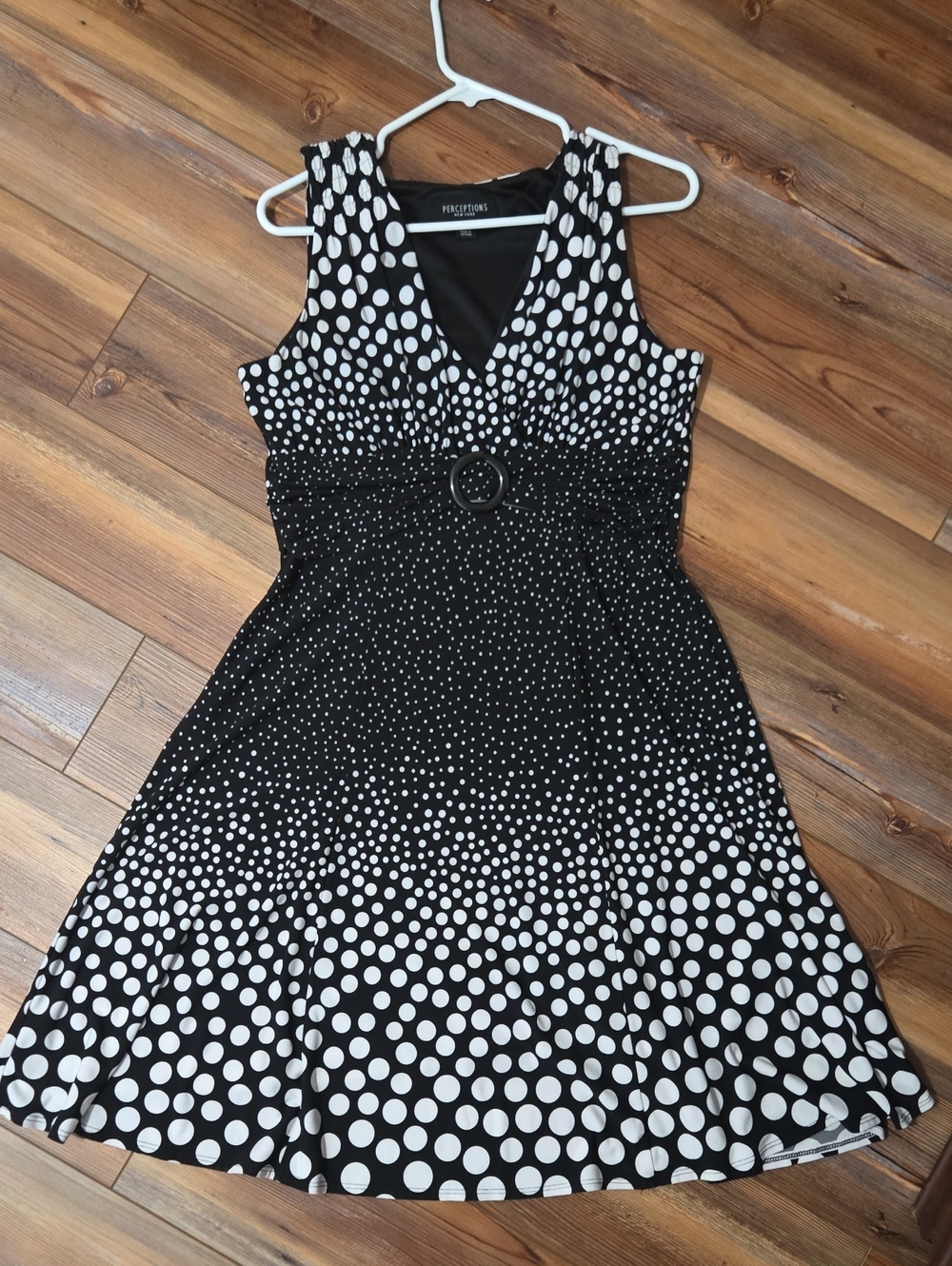 Perceptions Black and White Polka Dot V-Neck Mini Dress